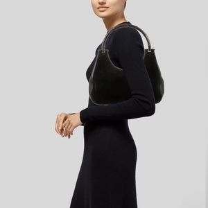 GUCCI- Bamboo Wood Handle Black Suede Shoulder Hand Bag Purse